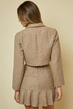 Load image into Gallery viewer, Womens Khaki Long Sleeve Tweed Crop Blazer
