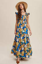 Load image into Gallery viewer, Amelia Flower Print Smocked Standout Summer Maxi Dress with pockets
