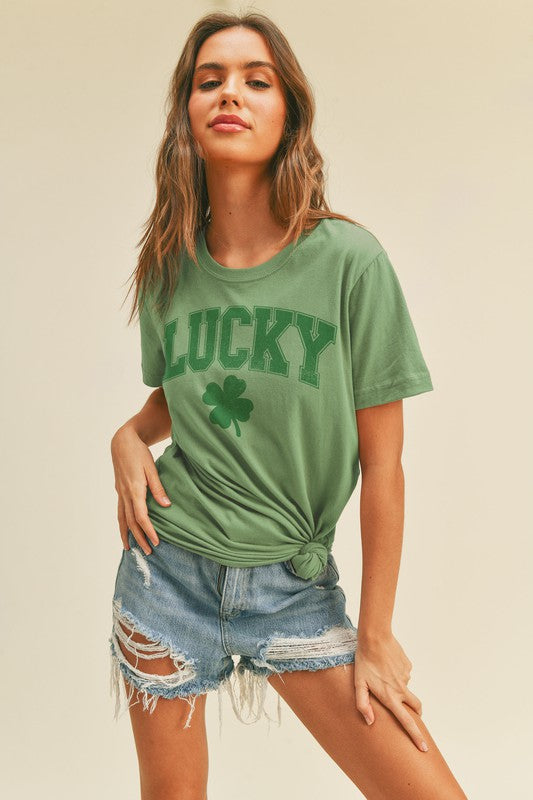 Womens Green Lucky Saint Patricks Day Clover Graphic Shirt